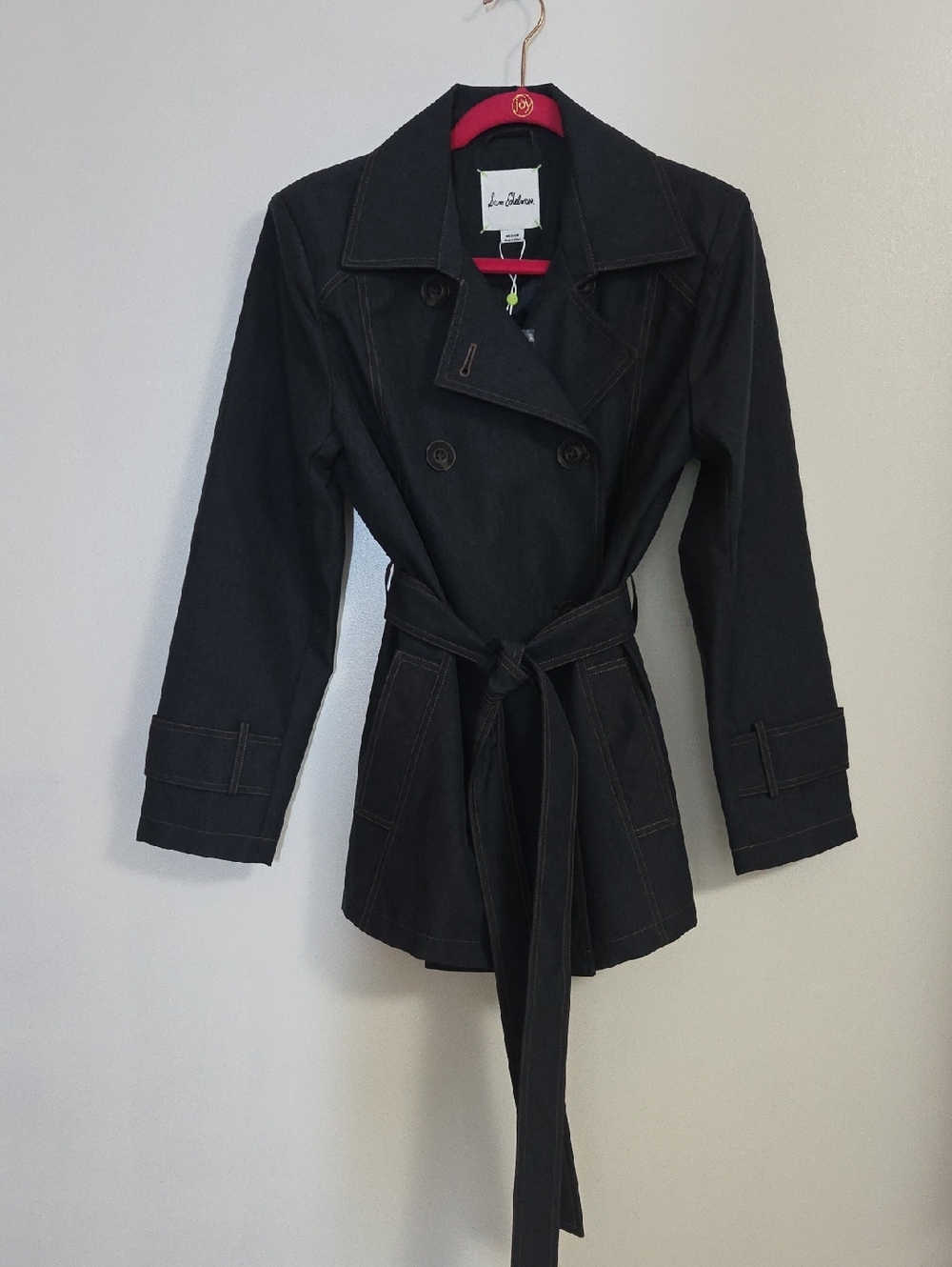 Sam Edelman Denim Look  Double-Breasted Belted Trench Coat Medium NEW